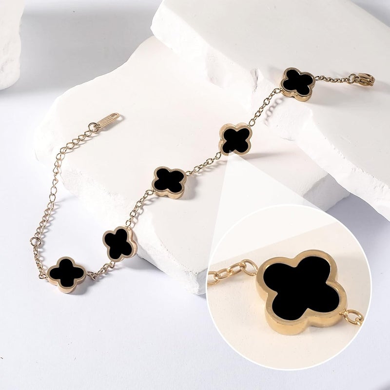 GRBeid double sided 18K Gold Plated Clover Bracelet for Women, Dupe Four Leaf Flower Lucky Chain Bangle, Cute Jewelry Gift for Her Mom Wife - Image 3